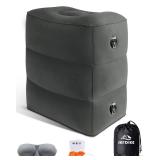 JefDiee Inflatable Travel Foot Rest Pillow, Kids Airplane Bed, Adjustable 3 Layers Height Leg Rest Pillow, Adults Travel Essentials Great for Airplane, Office, Home, Trains, Cars (Dark Grey)