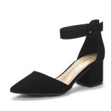 DREAM PAIRS ANNEE Pointed Toe Low Chunky Heels Pump Shoes,Size 6,Black/Nubuck,ANNEE