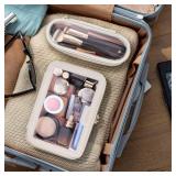 Soimeat Travel Clear Makeup Bag with Makeup Brush Bag, Leather Makeup Case Toiletry Bag, Portable Cosmetic Bag Case, Transparent Waterproof Cosmetic Organizer Storage Bag for Women, Medium, Off-White