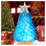 Tip of starfish arm broken off  Sea Glass Christmas Tree,8.6 inches Mini Christmas Tree with Lights,Beach Nautical Themed Seaglass Blue Christmas Tree for Table top, Christmas Decorations Indoor