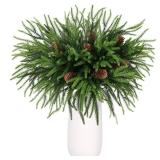 Norfolk Pine Stems, 8 Pcs Christmas Greenery Pine Branches with 5 Pcs Pine Cone, 18inch Real Touch Artificial Christmas Tree Filler Branches for Vase DIY Crafts Xmas Garland Wreath Home Garden Decor