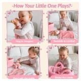 OUOZZZ 10\" Soft Baby Doll Set with Plush Doll, Bassinet, Blanket and Bottle, Baby Doll Accessories Pretend Playset Emotional Social Doll for 2 Year Olds Girls Valentine Birthday Gift