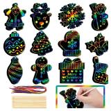 GOMANCHE 48 Pieces Christmas Scratch Art for Kids, DIY Rainbow Magic Scratch Paper, Santa Claus, Snowman, Christmas Tree, Shristmas Stocking House Arts and Crafts Ornaments for Christmas Party Favor