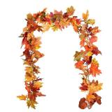 DearHouse 2 Pack Fall Garland Maple Leaf, 5.9Ft/Piece Hanging Vine Garland Artificial Autumn Foliage Garland Thanksgiving Decor for Home Wedding Fireplace Party Christmas (Orange)