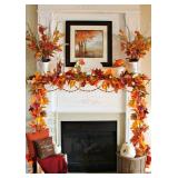 DearHouse 2 Pack Fall Garland Maple Leaf, 5.9Ft/Piece Hanging Vine Garland Artificial Autumn Foliage Garland Thanksgiving Decor for Home Wedding Fireplace Party Christmas (Orange)