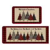 CHAMBERY Christmas Kitchen Rugs Set Of 2,Non-slip Backing Buffalo Plaid Merry Christmas Kitchen Mats For Floor,Low-Profile Winter Xmas Tree Holiday Decorations Christmas Doormat - 17x29 and 17x47 Inch
