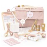 Wooden Doctor Play Set for Toddlers - A Complete Durable Pretend Play Medical Kit for Kids 3-5 with Realistic, Non-Toxic Tools & Carrying Case