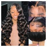 30 Inch 13x6 Body Wave Lace Front Wigs Human Hair 200 Density HD Transparent Lace Frontal Wigs Human Hair Elastic Drawstring Glueless Wigs Human Hair Wig For Black Women (Black, 30 Inch, bodyB)