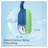 iClever BTH20 Active Noise Cancelling Headphones for Kids, 60H Play Time,Type C Fast Charging, Safe Volume 80dBA, Bluetooth5.4, Award-Winning Kids Headphones Wireless for iPad Tablet Airplane, Blue