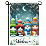 Winter Merry Christmas Garden Flag 12x18 Double Sided Winter Cat Garden Flag Outdoor Holiday Porch Flags Seasonal Decor Outside Decorations Banner for Yard