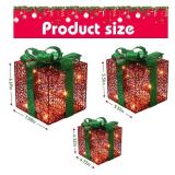 Christmas Decorations, 3-Piece Set, Box Ornaments with Bows, Illuminates Christmas Tree Skirts. Suitable for Indoor, Courtyard, and Outdoor Lawn Decorations.