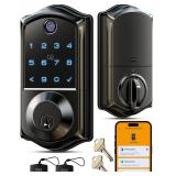 Veise VE017 Fingerprint Smart Door Lock, App Control, 8-in-1 Keyless Entry, Auto Lock, Emergency Power Port, Electronic Touchscreen Keypad, Biometric Smart Locks for Front Door, Matte Black