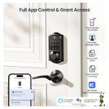 Veise VE017 Fingerprint Smart Door Lock, App Control, 8-in-1 Keyless Entry, Auto Lock, Emergency Power Port, Electronic Touchscreen Keypad, Biometric Smart Locks for Front Door, Matte Black