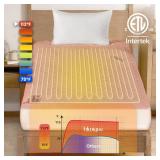 blunique Electric Heated Mattress Pad Full Size Single Control Bed Warmer, Deep Pocket, Side Storage Pouch for Controller, Machine Washable, 3D Air Layer Fabric, 54\"x75\", White