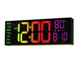 JALL 16\" Large Digital Wall Mount Clock, Count Down Timer, Alarm, Big LED, 8 RGB Color, DST, Temperature for Living Room Classroom Desk, Xmas, Birthday Gift for Senior Mom Dad (Black, 16 inches)