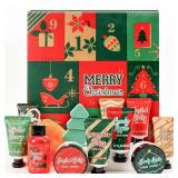 BODY & EARTH # LOVE Advent Calendar 2025 Womens Christams Gifts, Advent Beauty Calendar for Teen Girls 12 Days Countdown Calendar Hand Cream Gifts Spa Bath Sets with Body Lotion, Santa Keychain,Green 