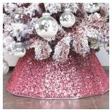 Blissun Christmas Tree Collar, Sequin Christmas Tree Skirt, Foldable Christmas Tree Ring, Xmas Tree Stand Base Cover for Christmas Tree Decoration, Pink