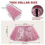 Blissun Christmas Tree Collar, Sequin Christmas Tree Skirt, Foldable Christmas Tree Ring, Xmas Tree Stand Base Cover for Christmas Tree Decoration, Pink