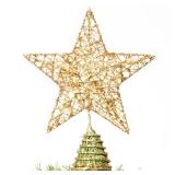 Joiedomi 8 inch Christmas Gold Glitter Star Tree Toppers Metal Lighted with 20 LED Lights for Xmas Decorations, Holiday Party Indoor Decor