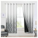 Metro Parlor Ombre Full Blackout Curtains 63 Inches Long 2 Panels for Living Room Bedroom Grey White Moroccan Geo Patterned Room Darkening Thermal Insulated Grommet Top Window Treatment Drapes,52x63