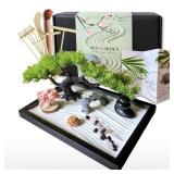 Earthy Blendz Zen Garden for Desk â Mini Japanese Rock Garden with Crystals, Bonsai Tree & Sand Tools, 11x7.5in Stress Relief Desk Decor, Meditation & Relaxation Gift Set (Black)