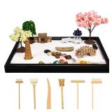 Yoquare Mini Zen Garden, White Sand, 10\" x 7\" Rectangular Plastic Tray with Meditation Accessories