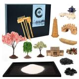 Yoquare Mini Zen Garden, White Sand, 10\" x 7\" Rectangular Plastic Tray with Meditation Accessories
