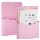 Marbrasse 2 Pack Magnetic File Holder - Paper Holder, Pocket Organizer,Hanging Wall File Organizer Office Supplies Storage, Magazine Mail Organizer Case for Notebooks,Planners,Letter (Pink)