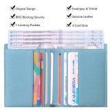 Borgasets Small Wallet for Women Genuine Leather RFID Blocking Card Holder Organizer Pocket Compact Bifold Ladies Mini Purse (Haze Blue)