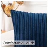 UGS UGASA Pack of 2, Velvet Pillow Covers Striped, Soft Textured Throw Cushion Case Set, Accent Corduroy Lumbar Pillowcases with Hidden Zipper for Home Decor Indoor Outdoor (12\"x20\", Navy Blue)