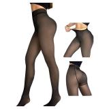 CHICME Womens Thick Fleece Lined Transparent Tights High Waist Elasticity Thermal Pantyhose Faux Sheer Warm Leggings Black-Regular