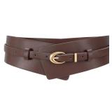 WHIPPY Women Wide Leather Belt Fashion Ladies Dress Belt 2-in-1 Waistband with Skinny Belt for Suits, Coffee, M