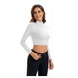Long Sleeve Crop Tops for Women Mock Turtleneck for Women Turtle Necks for Womens Long Sleeve Cropped Tee Shirts for Teen Girls White Medium