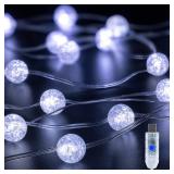 BEEWIN Upgrade Globe String Lights,10FT 30 LED USB Fairy Lights,8 Modes Crystal Crackle Ball Lights,Waterproof Decorative Christmas Lights for Indoor,Outdoor,Bedroom,Classroom,Wedding,Party,White