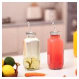 16 oz Glass Juice Bottles with Lids, 3-Pack Reusable Juice Containers, Water Bottles, Glass Drink Jars for Juicing, Smoothies, Kombucha, Ginger, Milk