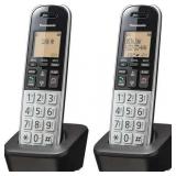 Panasonic Compact Cordless Phone with DECT 6.0, 1.6\" Amber LCD and Illuminated HS Keypad, Call Block, Caller ID, Multiple Display Languages - 2 Handset - KX-TGB812S (Black/Silver) (B092NX8NVL)