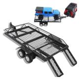 equlup RC Metal Flatbed Trailer, Flatbed Trailer with Hook Hitch Heavy Duty High Stability RC Dual Axles Hitch Mount Bracket for Remote Control Crawler