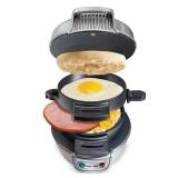 Hamilton Beach Breakfast Sandwich Maker with Egg Cooker Ring, Customize Ingredients, Perfect for English Muffins, Croissants, Mini Waffles, Perfect White Elephant Gifts, Silver (25475)