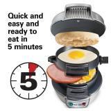 Hamilton Beach Breakfast Sandwich Maker with Egg Cooker Ring, Customize Ingredients, Perfect for English Muffins, Croissants, Mini Waffles, Perfect White Elephant Gifts, Silver (25475)