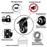1.5\" Casters Set of 12 Heavy-Duty Industrial Caster Wheels Double Ball Bearing Swivel PU Casters Noiseless for Workbench, Furniture, Plate Castors Black