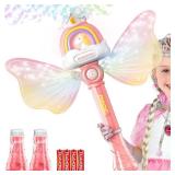 Bubble Wands for Girls Kids, Bubble Machine LED Light Princess Toys with 4 AA Batteries & 2 Solutions, Girl Stuff Outdoor Party Toys for Toddlers, Birthday Gift for 3 4 5 6 7 8 Year Old Girls