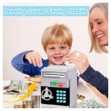 Refasy Piggy Bank Money Safe Password Money Box for Kids Ages 3+, ATM Bank Safe Coin Cash Banks Money Saving Box, Birthday for Boys Girls 3 4 5 6 7 8 9 10 Years Old (Silver)