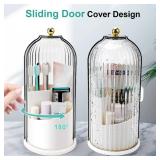 QIYVLOS Toothbrush Holders with Sliding Lid, Rotating 3 Slots Bathroom Organizer Countertop, Tooth Brush Toothpaste Holder Bathroom Counter Stand Sink Organizer Caddy for Vanity Makeup Brushes Holder