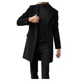 Beotyshow Mens Single Breasted Trench Coat Winter Pea Coat Notch Lapel Long Casual Overcoat size xl