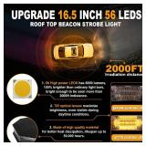 ASPL 16.5 Inch Roof Top Beacon Emergency Strobe Light 56 LED Magnetic Warning Caution lights bar Traffic Hazard Plow Light for Trucks Vehicles Construction Snowplow (Amber)