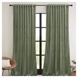 RYB HOME Sage Green Velvet Curtains 84 inches, Room Darkening Super Soft Velvet Drapes with Pleat Tape for Living Room, Thermal Insulated Window Treatment for Bedroom, W52 x L84 inch, 2 Panels