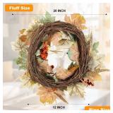 Fall Wreaths for Front Door in 20 inch, Artificial Autumn Leaves with White and Blue Pumpkins, Orange Berries, Farmhouse Fall Decorations, Front Door, Wall, Wedding, Thanksgiving, Autumn
