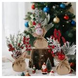 winemana 6 Pcs Mini Christmas Tree Table Decorations, 9\" Small Artificial Trees with Red Berries Pine Cone Tabletop Centerpiece for Home Office Room Holiday Decorations
