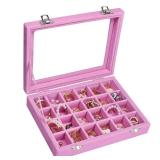 Vicoter Velvet Jewelry Box 24 Grid Jewelry Ring Display Organiser Box Tray Holder Earrings Storage Case for Girls Wife Mom Women (Pink)
