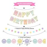 Danadia Pre-Strung Happy Birthday Banner, Pastel Birthday Decorations with Smiley Face and Circle Dot Garland,NO DIY Preppy Party Decorations for Women Girls Men Boys